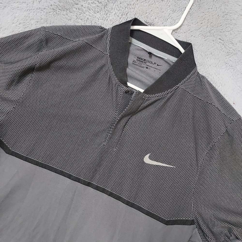 Nike Polo Shirt Mens Medium Dri Fit Blade Collar Snap Momentum Fly Swing Knit